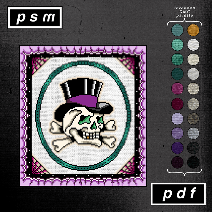 Top Hat Crossbones Skull with Spiderweb and Cloud Folk Art Border product image (1)