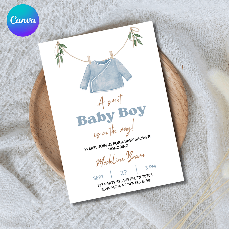 Baby Boy Shower Invitation Template – Canva Editable Onesie Invite