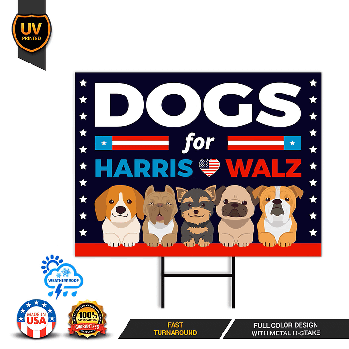 Dogs For Harris Walz Yard Sign - Kamala Harris For President 2024 Lawn Sign, Election, Kamala Harris 2024 Signs with Metal H-Stake product image (2)