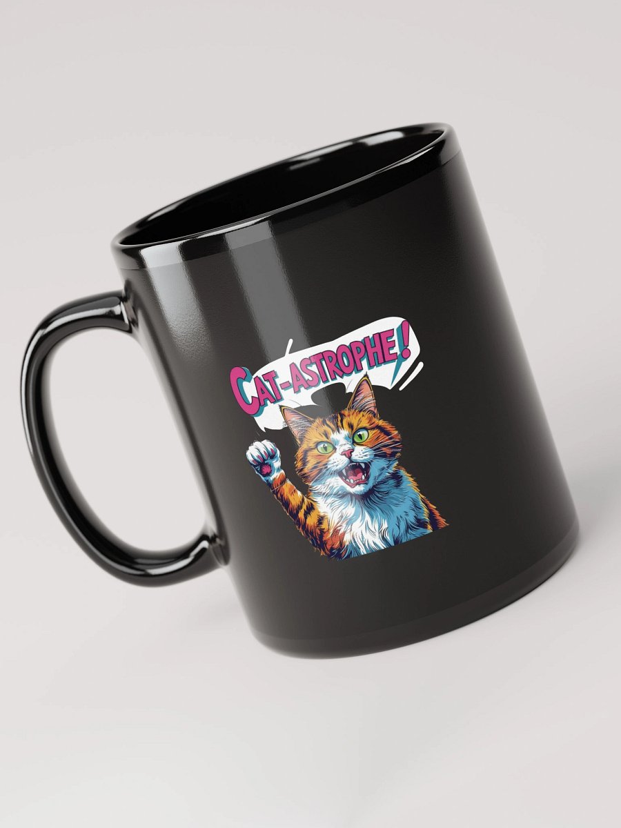 'Cat-astrophe!' Funny Cat Mug | Retro Comic & Punny Black Cup product image (3)