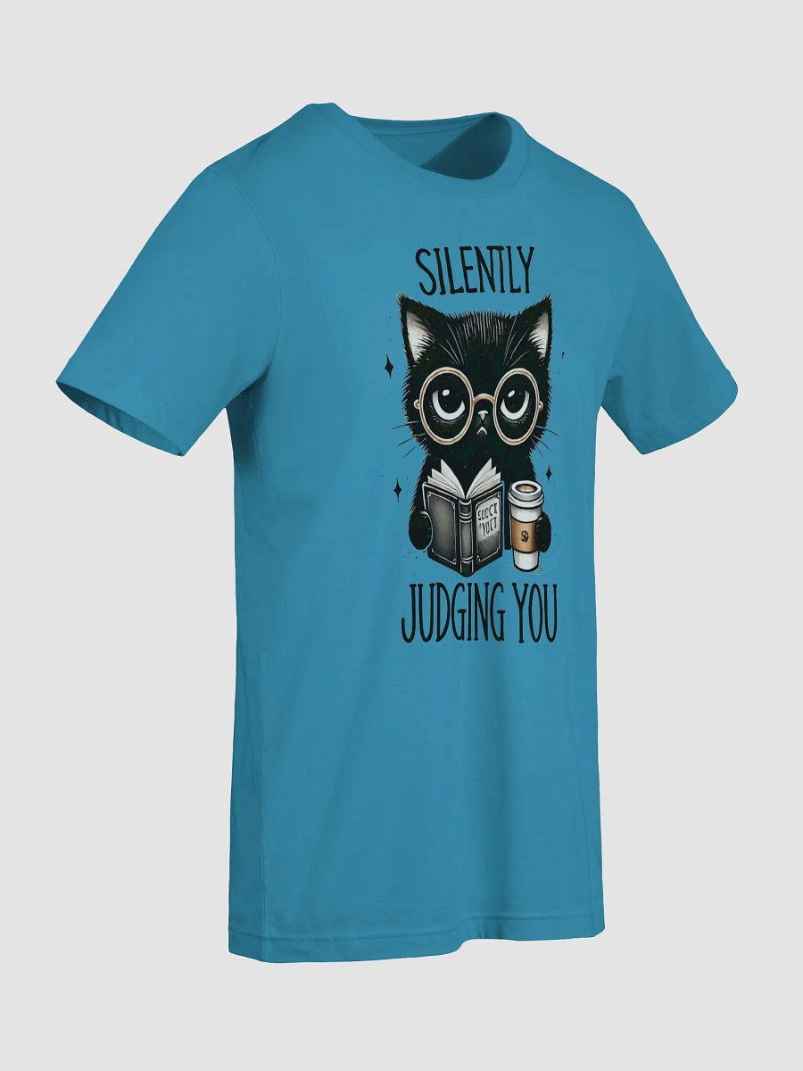 Silently Judging You Cat T-Shirt – Witty Black Cat with Book and Coffee Design product image (71)