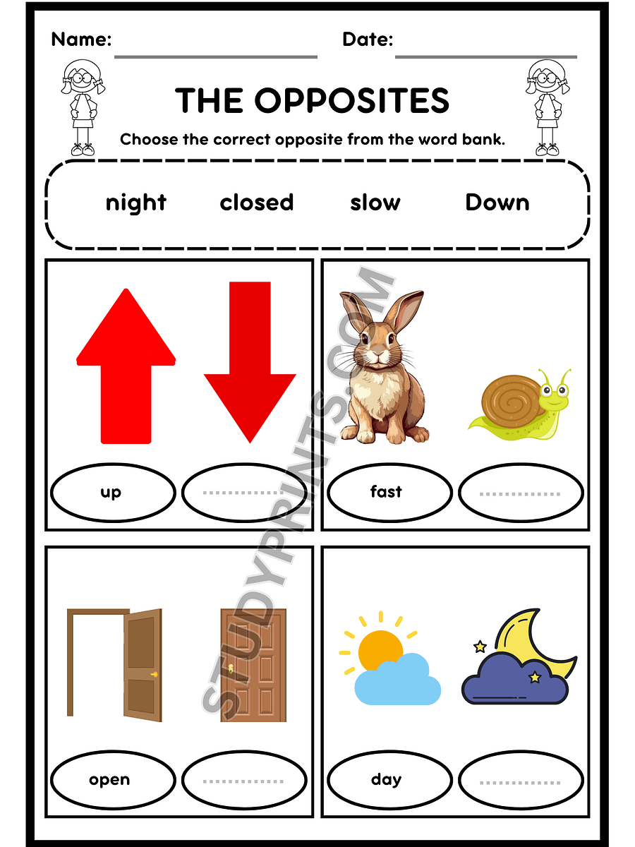 opposite words for kindergarten worksheets product image (2)