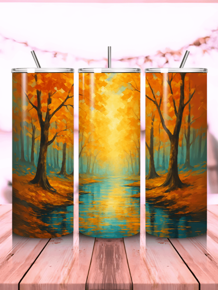 Fall Trees Scenery Tumbler Wrap PNG – 20oz Skinny Sublimation Design with Serene Autumn Landscape & Colorful Foliage – Cozy Seasonal Gift – 300 DPI Instant Digital Download product image (1)