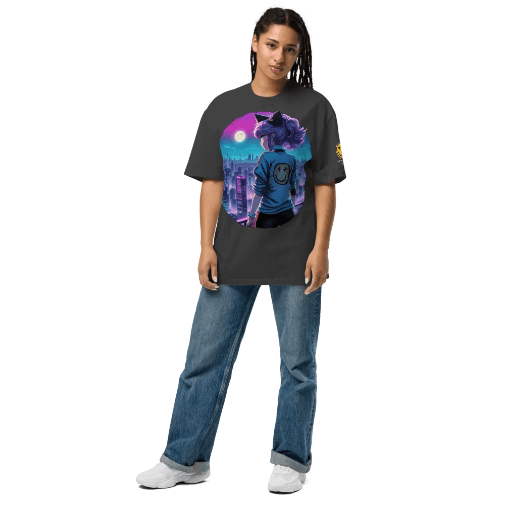 Anime Catgirl Rooftop (AS Colour Premium Oversized Faded T-Shirt) product image (10)