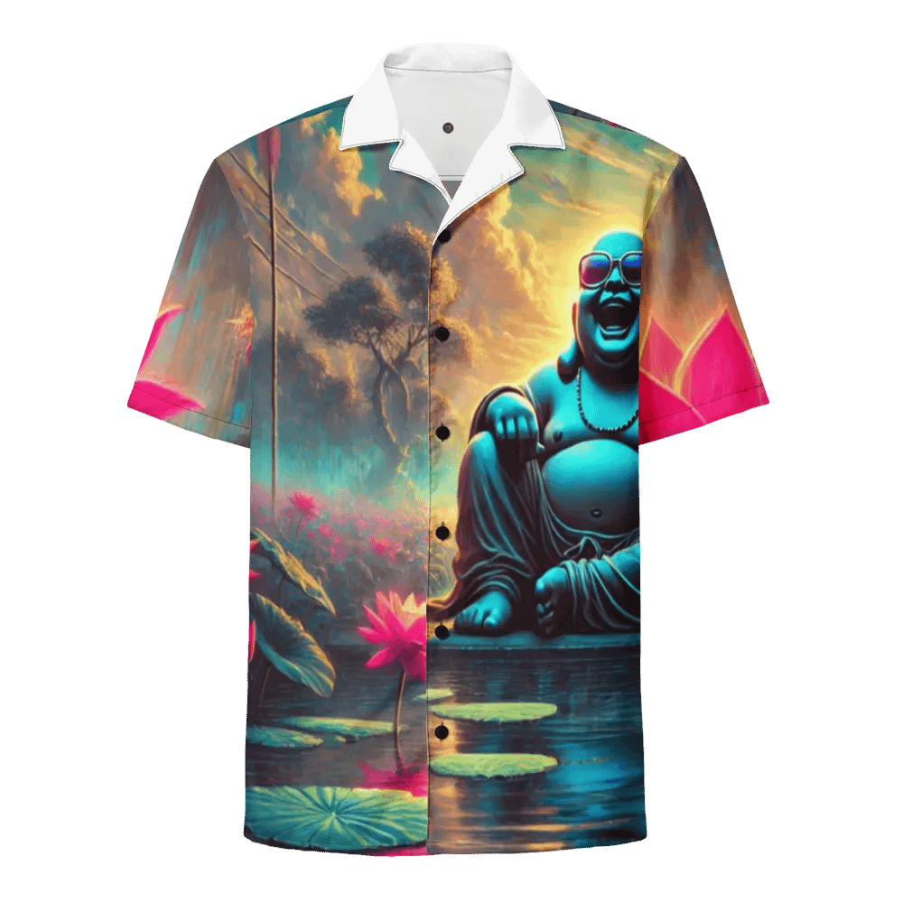 Hawaiian Buddha Shirt: Unisex Smiling Buddha by the Pond for a Relaxed, Tropical Vibe product image (1)