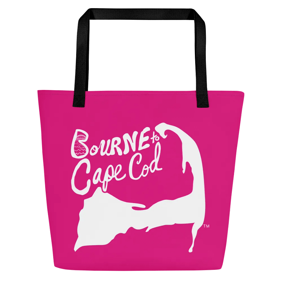 BOURNE to Cape Cod™ | Large Tote Bag with Pocket | Coastal Classic | All-Over Logo Print | White Logo on Pink product image (2)