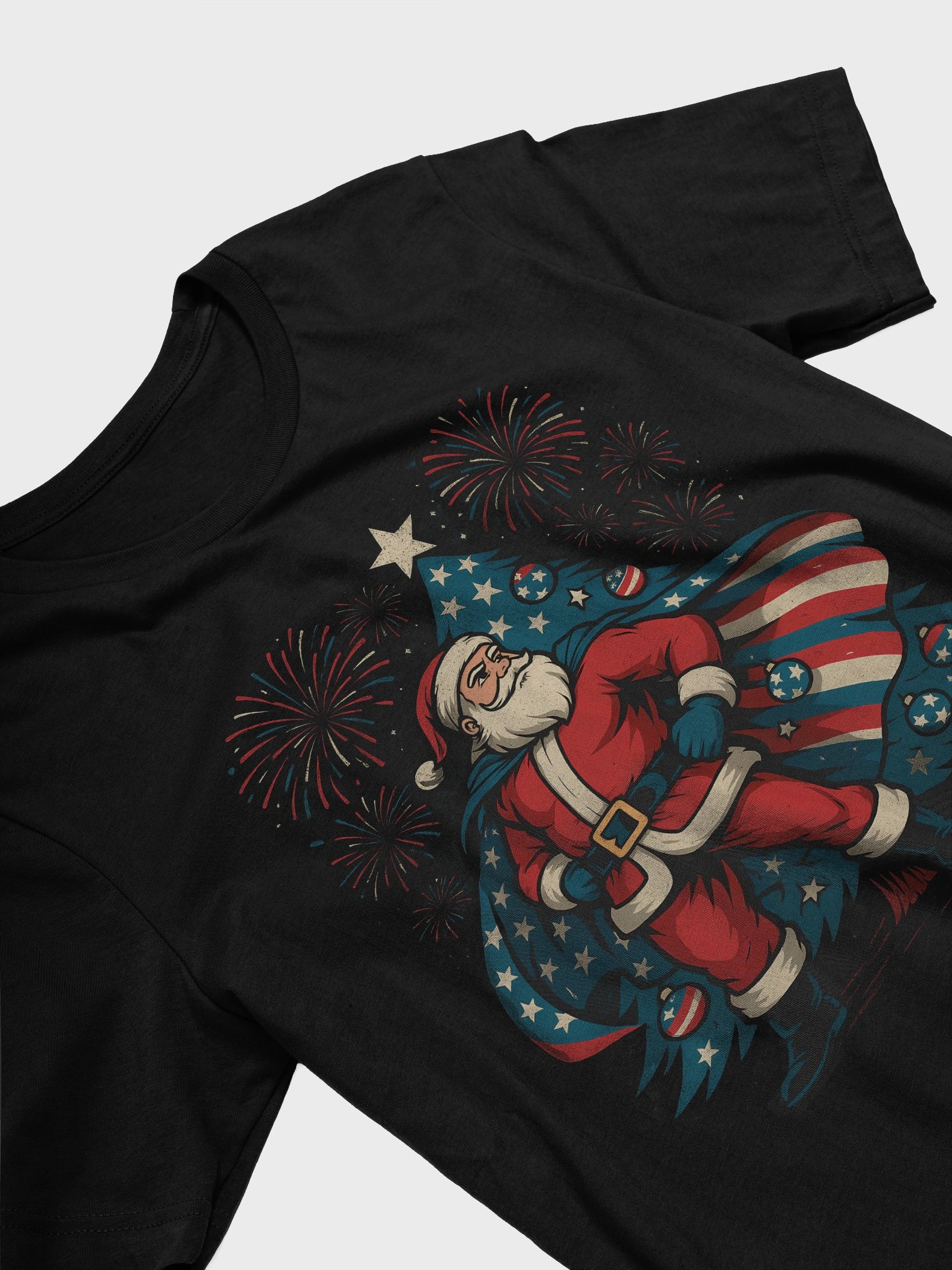 Patriotic Santa Claus American Flag Superhero Christmas Tree T-Shirt product image (9)