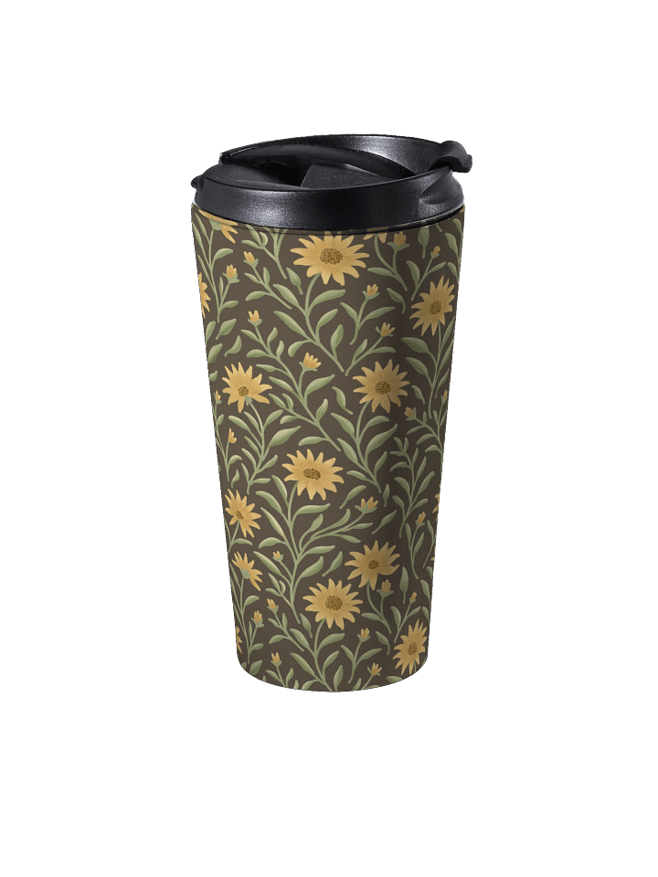 Golden field stainless steel travel mug. Elegant floral design on dark background product image (2)
