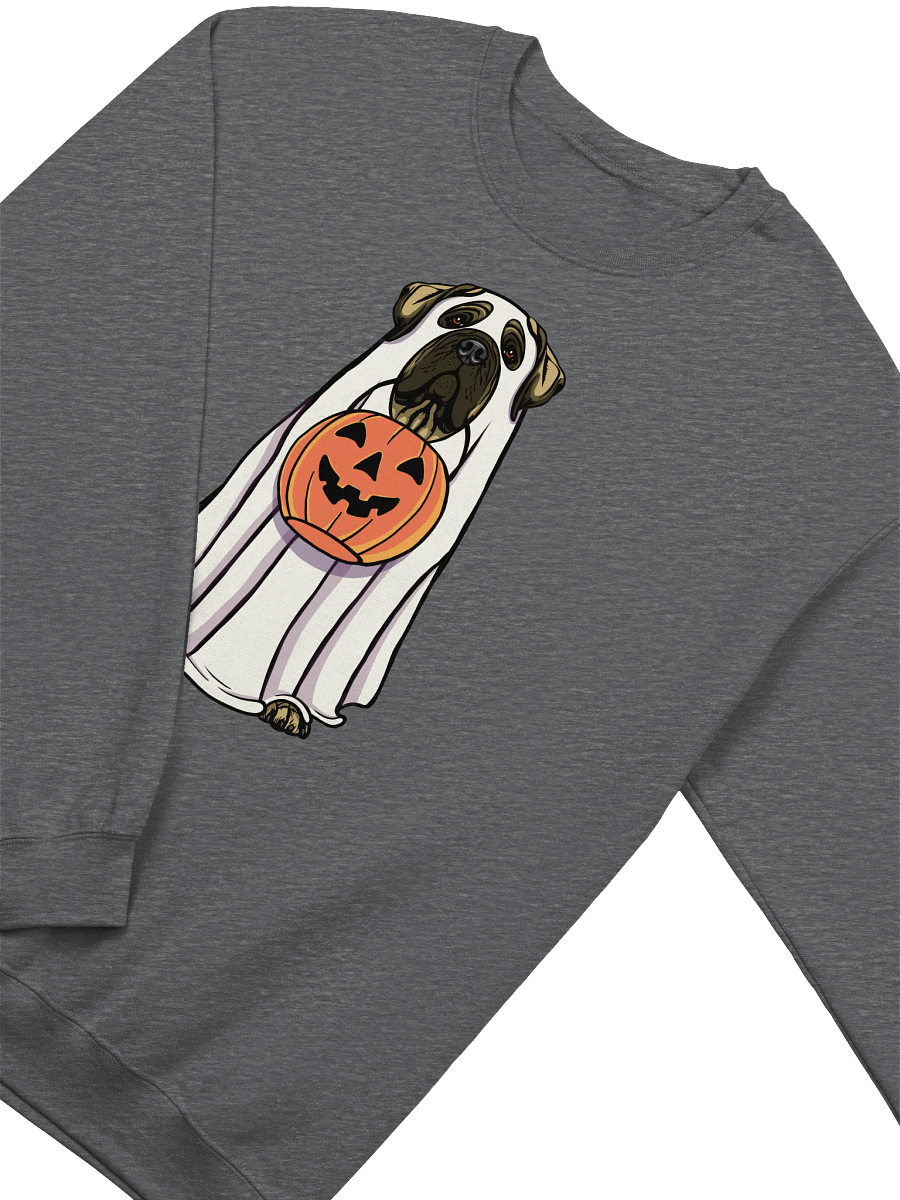 Funny Halloween English Mastiff Sweatshirt | Funny English Mastiff Wearing a Ghost Costume and Holding a Pumpkin Basket product image (8)