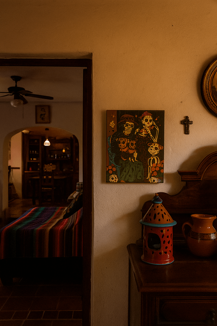 Calavera Family with Dogs — Día de Muertos Thin Canvas Wall Art | Mexican Folk Art Dog Decor product image (2)