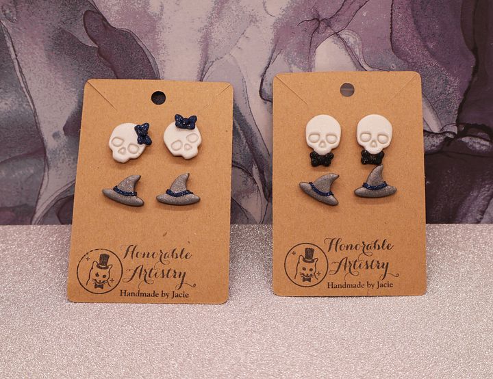 Blue-Grey Witchy Stud Earrings - Polymer Clay product image (1)