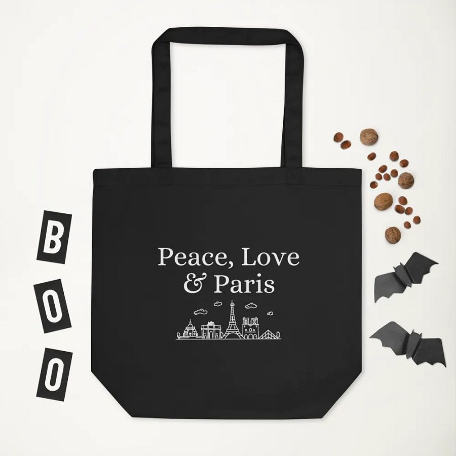 Peace, Love and Paris Organic Statement Tote with Monuments Eco-Friendly Chic product image (5)