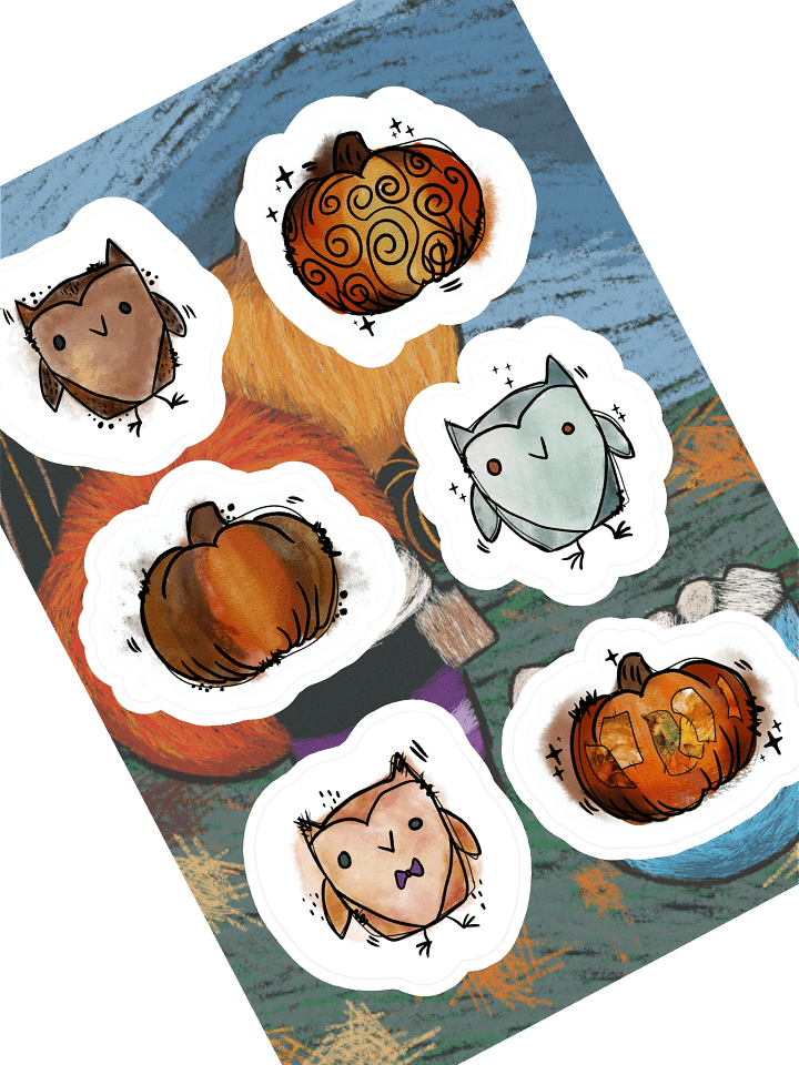 Whimsical Pumpkin and Owl Sticker Sheet product image (1)