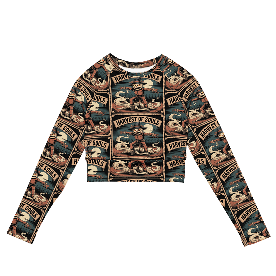 Midnight Veil Designs Gothic All-Over Print Long Sleeve Crop Top - Harvest of Souls Black product image (2)