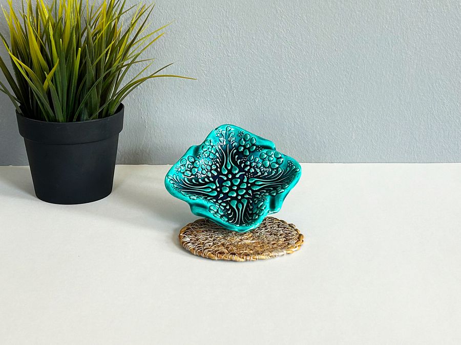 Ceramic turquoise ashtray, square (10 cm) — handmade pottery, handmade ceramic, home decor, handmade gift, Turkish ceramic product image (4)