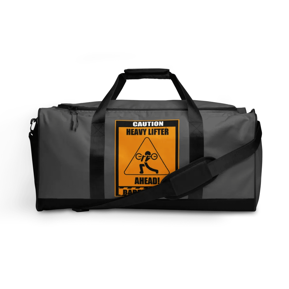 Caution Heavy Lifter Ahead-Barbell Zone Duffle Bag (Dark Gray and Black) product image (1)