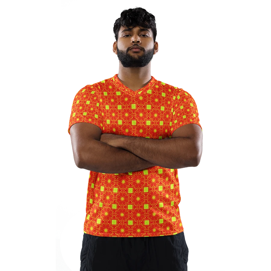 Abstract Orange Repeating Flower Unisex V Neck Sports Jersey product image (9)