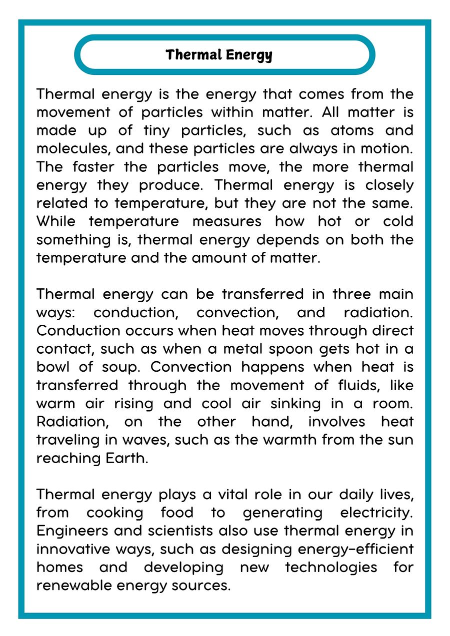 Thermal Energy Reading Passage with Comprehension Questions product image (2)