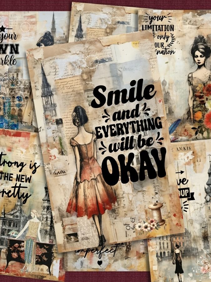Inspirational Sayings Tags Set for Scrapbooking, Junk Journals, and Gift Giving - 6 Elegant 2.5" x 4" Tags with Pretty Ladies, Mixed Media Backgrounds, and Sepia Tones product image (1)