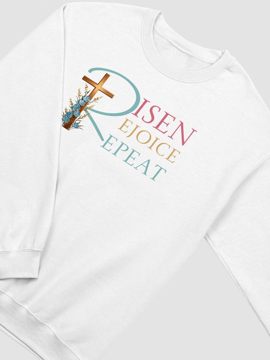 Risen Rejoice Repeat Christian Faith Gildan Sweater product image (3)