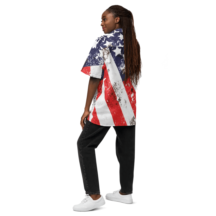 USA Flag Custom Design Button Down Shirt _ CoachShawStudio Streetwear _ Unisex Short Sleeve Shirt product image (4)