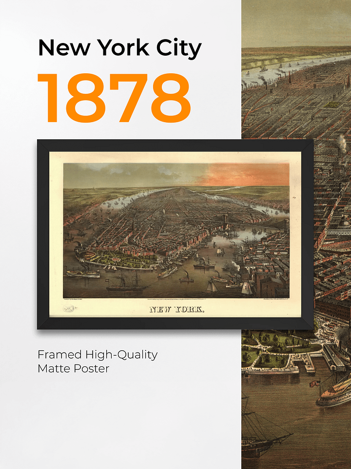 New York City 1878 Framed Poster Print – Hand-Drawn Historic Map product image (1)
