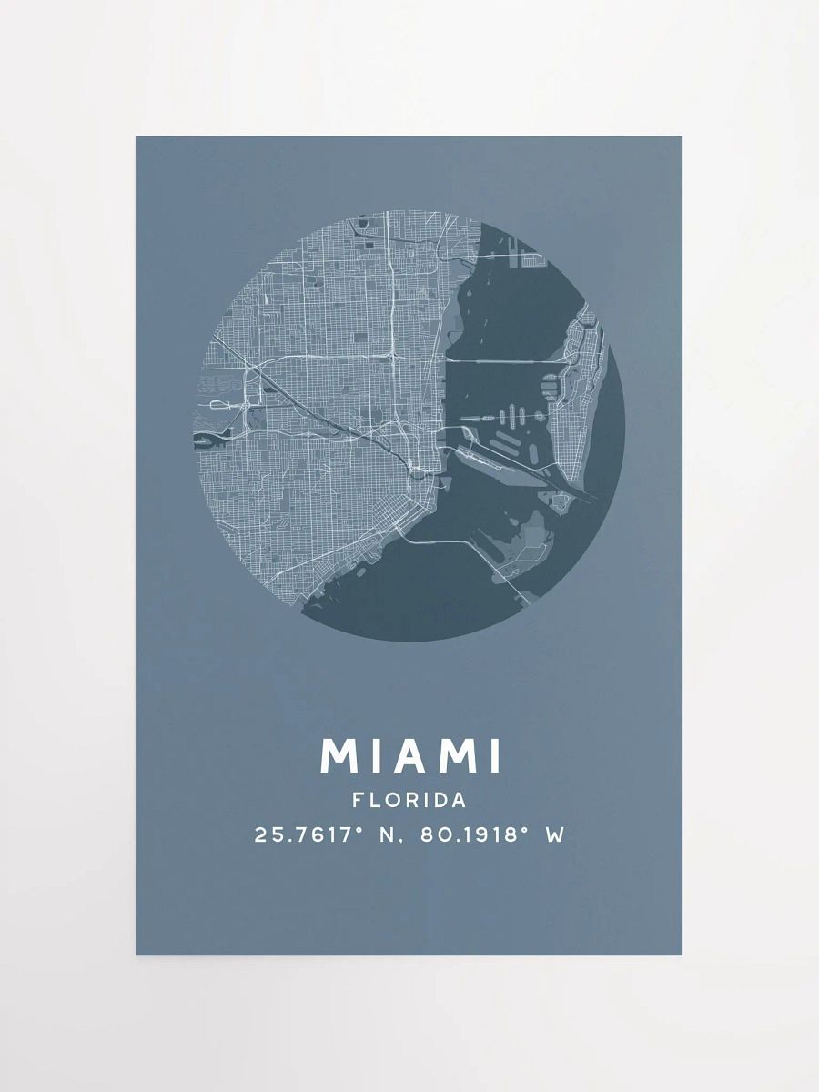 Miami Street Map Poster – Blue Minimalist Circular City Art product image (3)