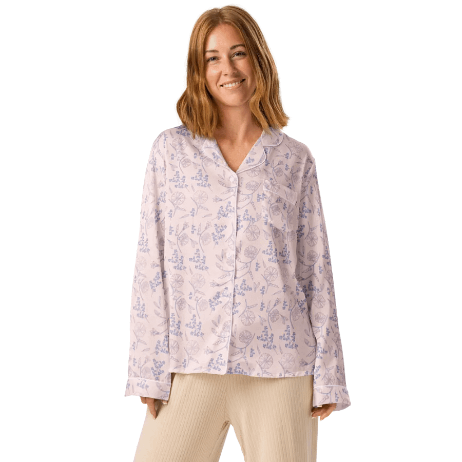 Elegant Floral Silk Long Sleeve Pajama Top product image (1)