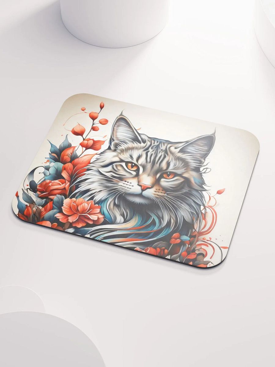 Cat with Fiery Florals Mouse Pad product image (4)