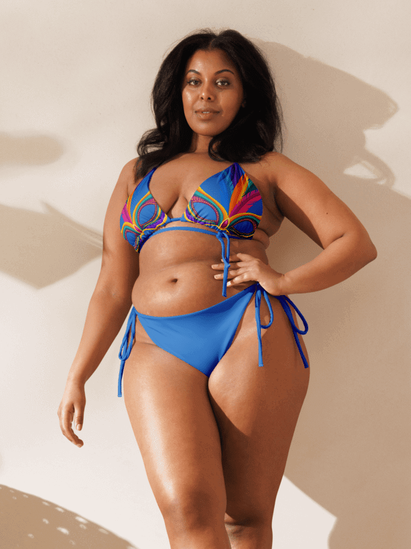 Blue Low Rise Cheeky String Bikini, Mardi Gras Top product image (2)