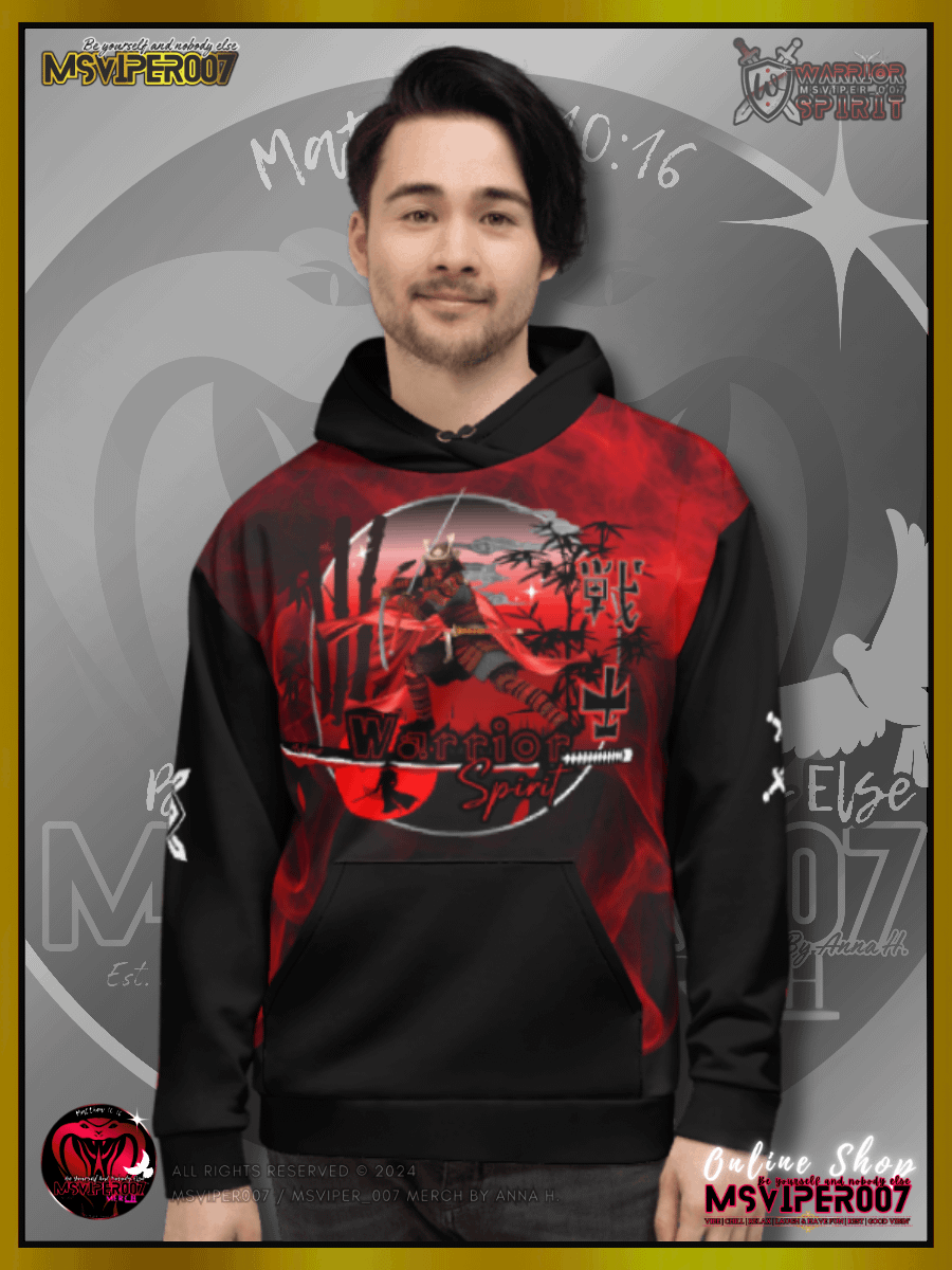 Hoodie - MsViper007's "Warrior Spirit" (crimson /V2/) [AOP] - Cozy Hoodie By Anna H. product image (6)