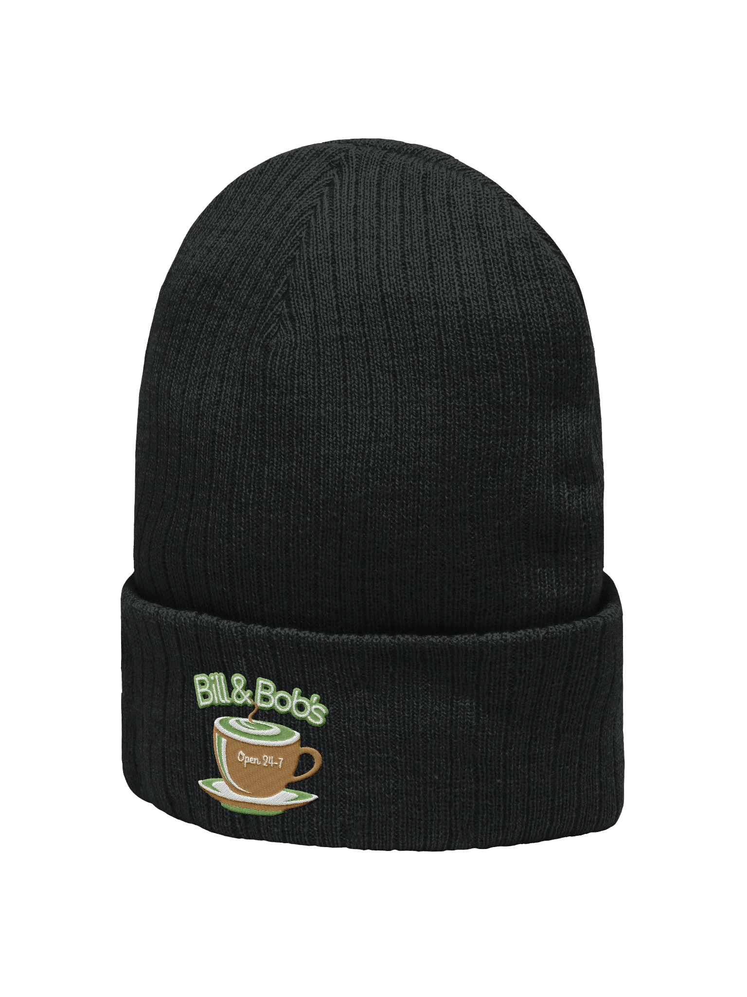 Bill and Bob's Coffee Shop Open 24/7 Beanie Hat Kiwi Green Design product image (3)