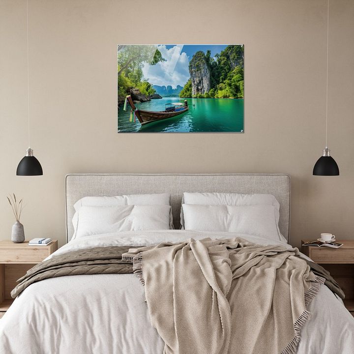 GREENISH WATER AND BOAT GLOSSY ACRYLIC PRINT product image (2)