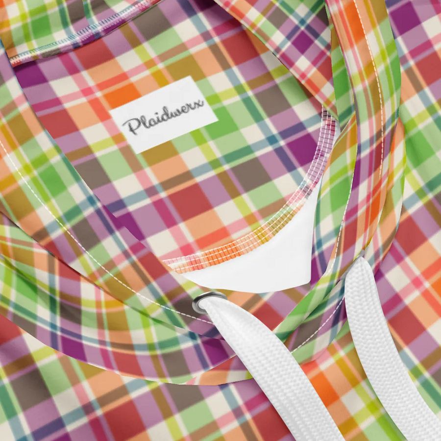 Purple, Orange, and Lime Green Plaid Hoodie product image (10)