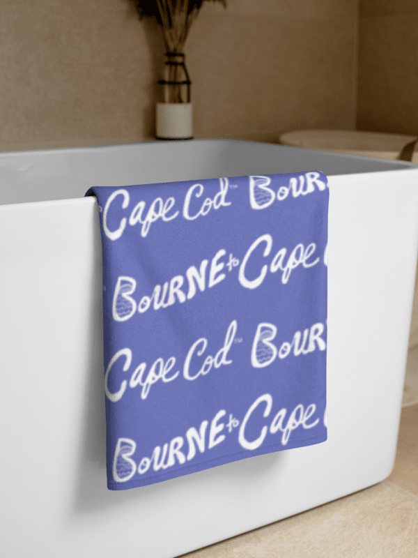 BRN.2C.C.™ | Coastal Classic Beach Towel | All-Over Horizontal Logo Print | Vibrant Colors for Salty Souls | White Logo on Slate Blue product image (2)