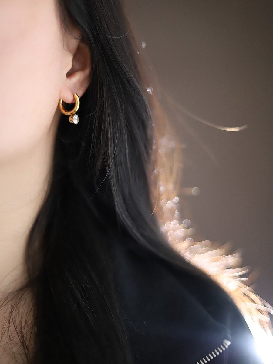 Solitaire Drop Hoop Earrings | 18K Gold Plated product image (10)