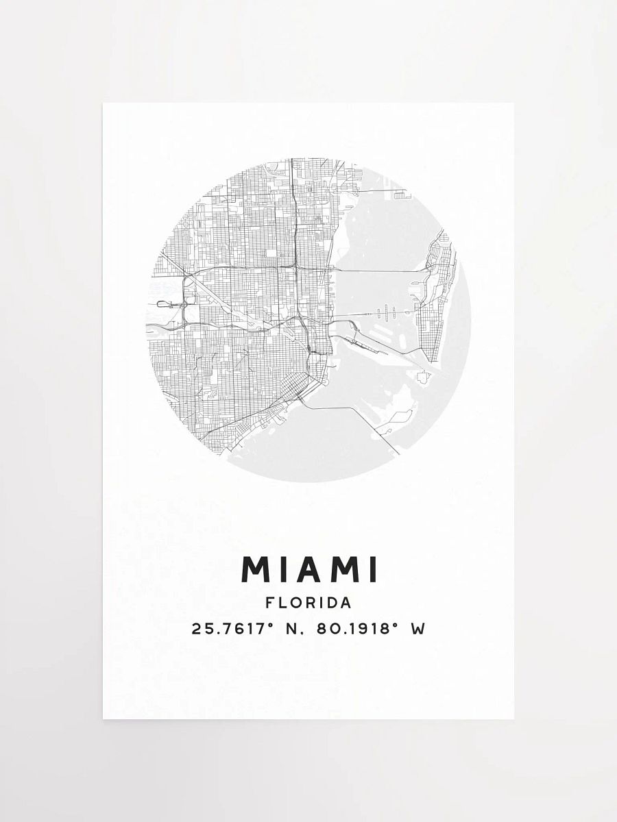 Miami Street Map Poster – White Minimalist Circular City Art product image (3)