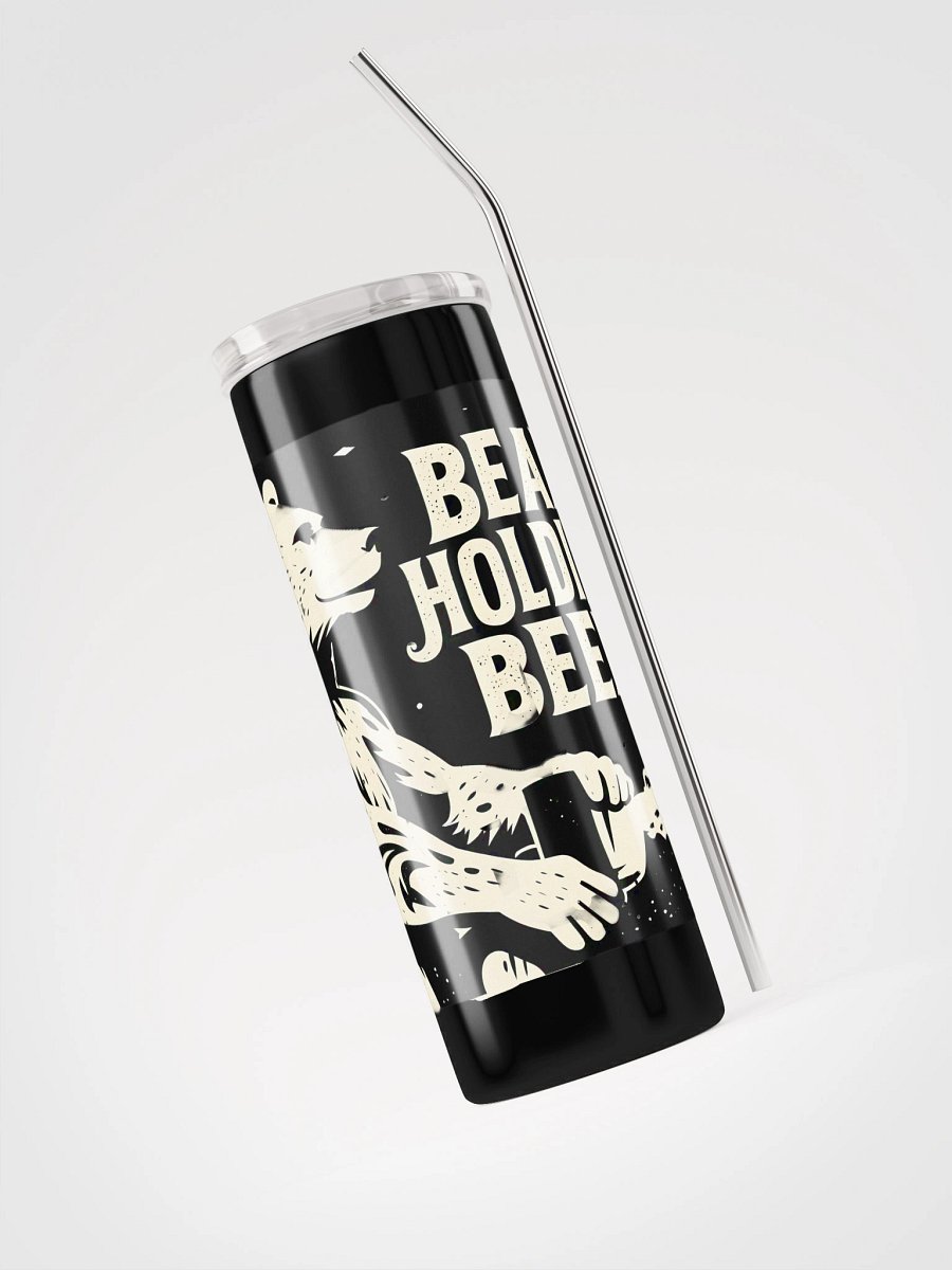 Whimsical Bear with Beer | Linocut Art Print Steel Tumbler product image (3)