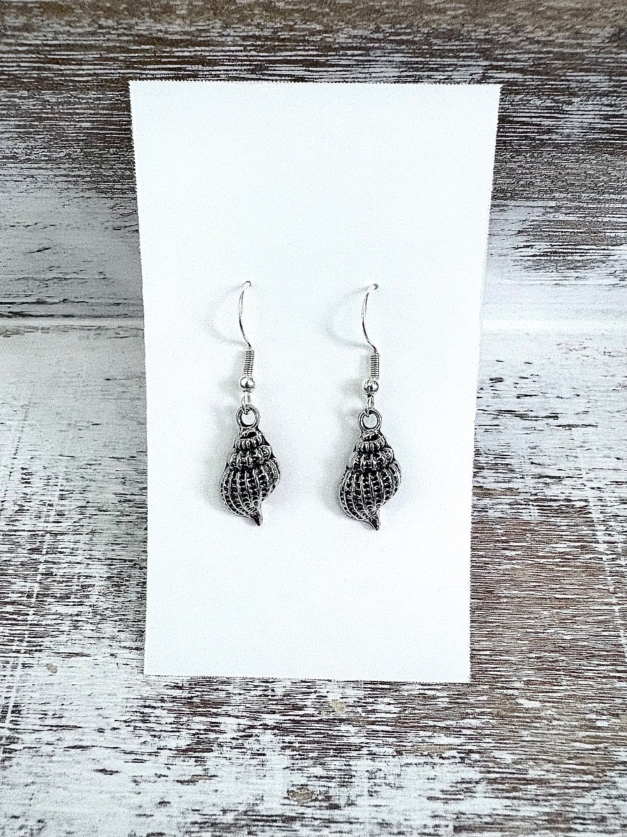 Handmade Silver-Tone Metallic Conch Shell Earrings | Monique Faella Designs™ | MFD-00116 product image (3)