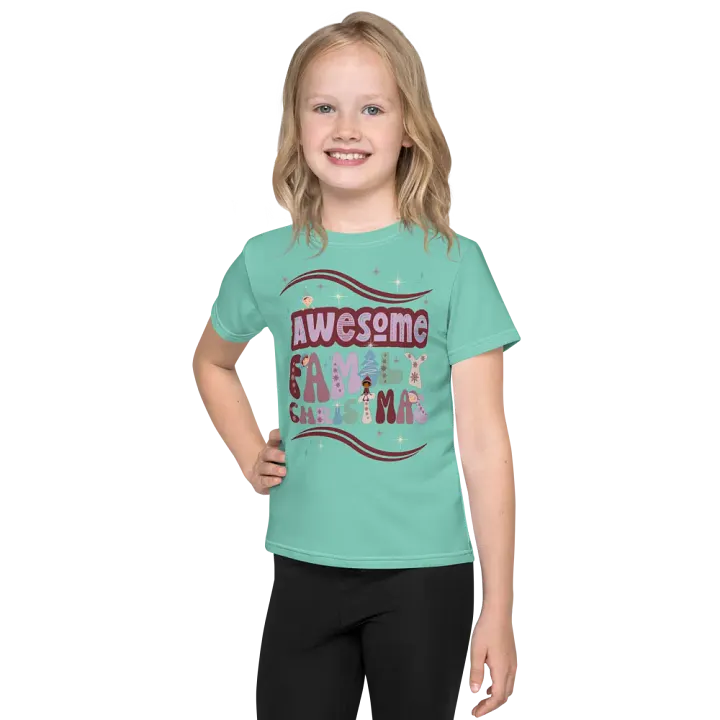 Fun Boho Awesome Family Christmas Mint Green Kid's Tee product image (2)