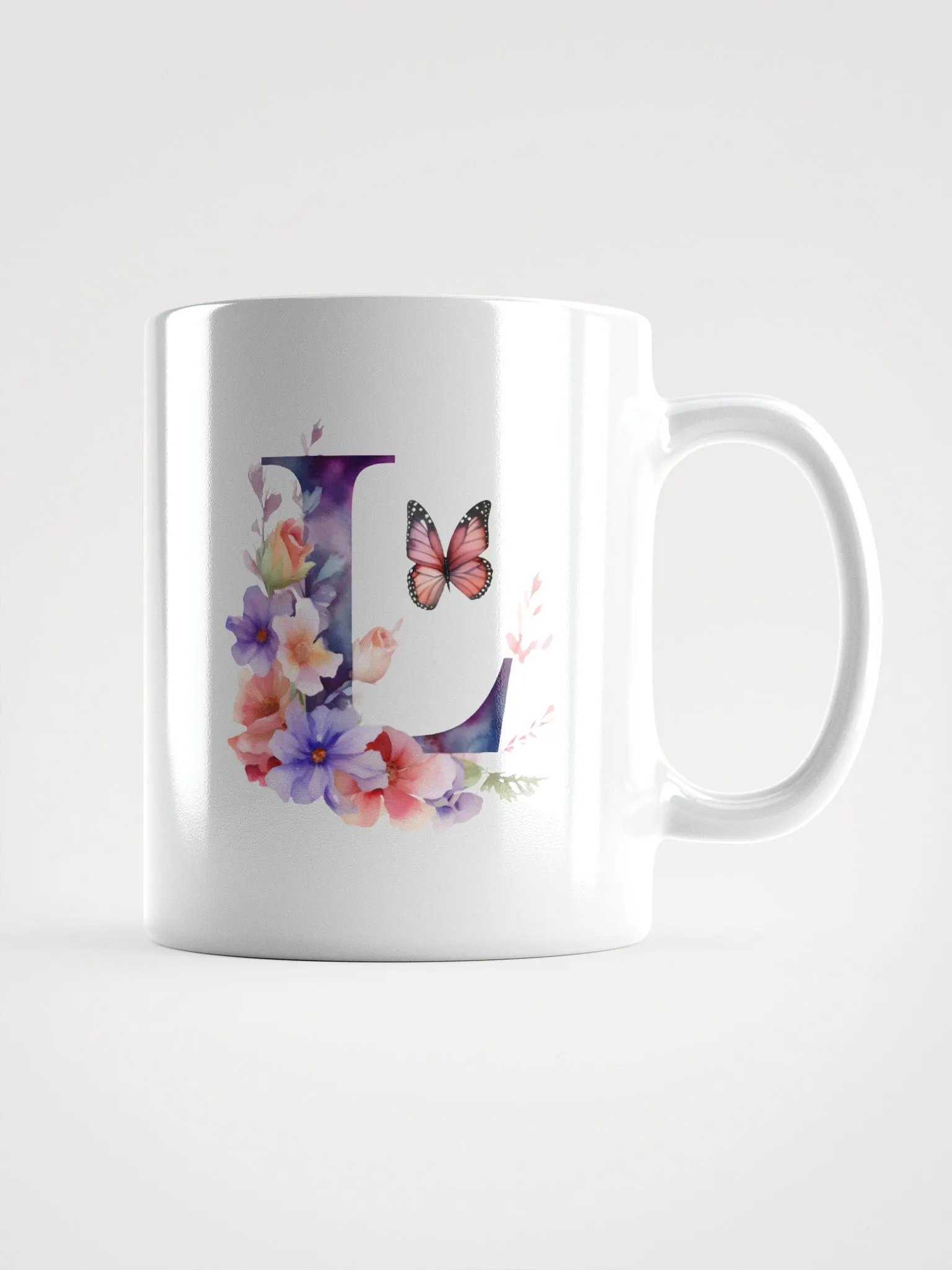 Letter L Monogram Floral Fantasy White Glossy Mug product image (2)