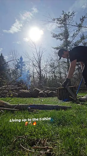 Birds chirping ✅️ Fire Burning 🔥 Don't mind the chainsaw etc in the background 😂