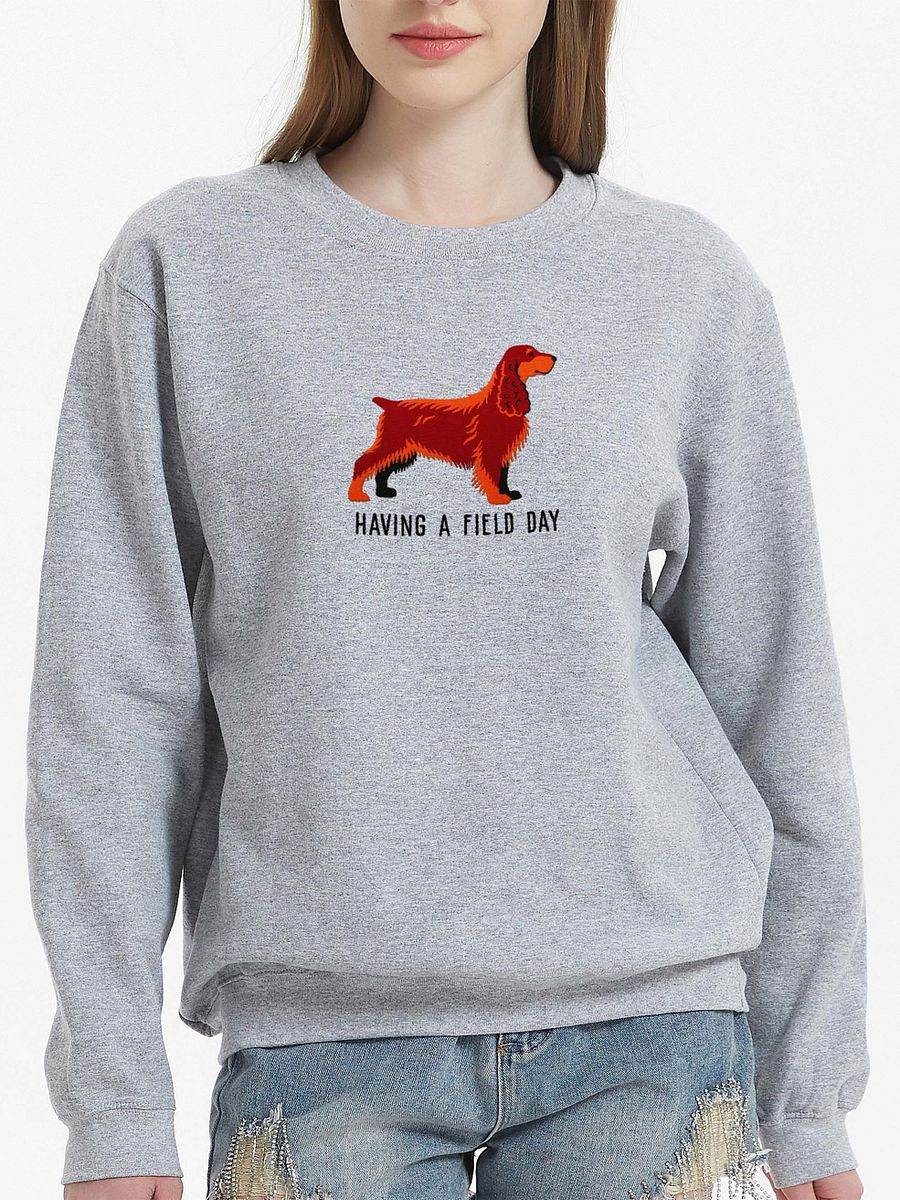 Having a Field Day Sweatshirt (Embroidered) of a Field Spaniel(Liver & Tan) product image (2)