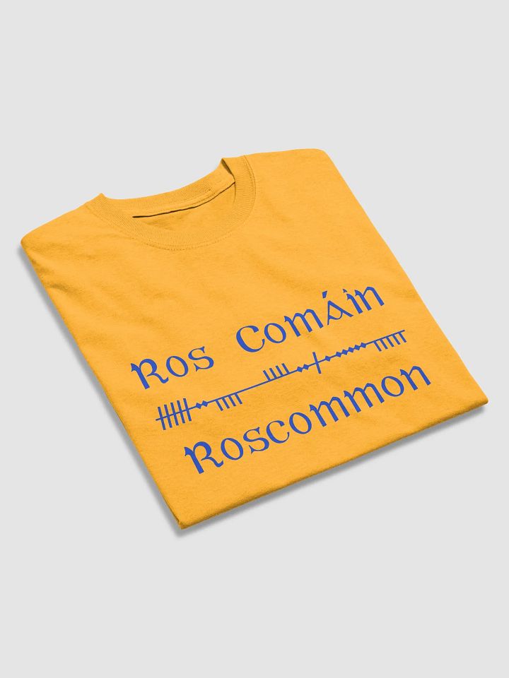 Roscommon/Ros Comáin Scholastic style Ogham Yellow printed T-shirt product image (2)