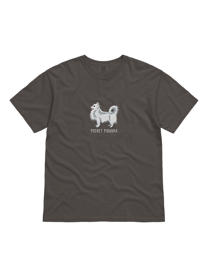 Pocket Piranha T-Shirt(Embroidered) of a Longhaired Chihuahua(White) product image (4)