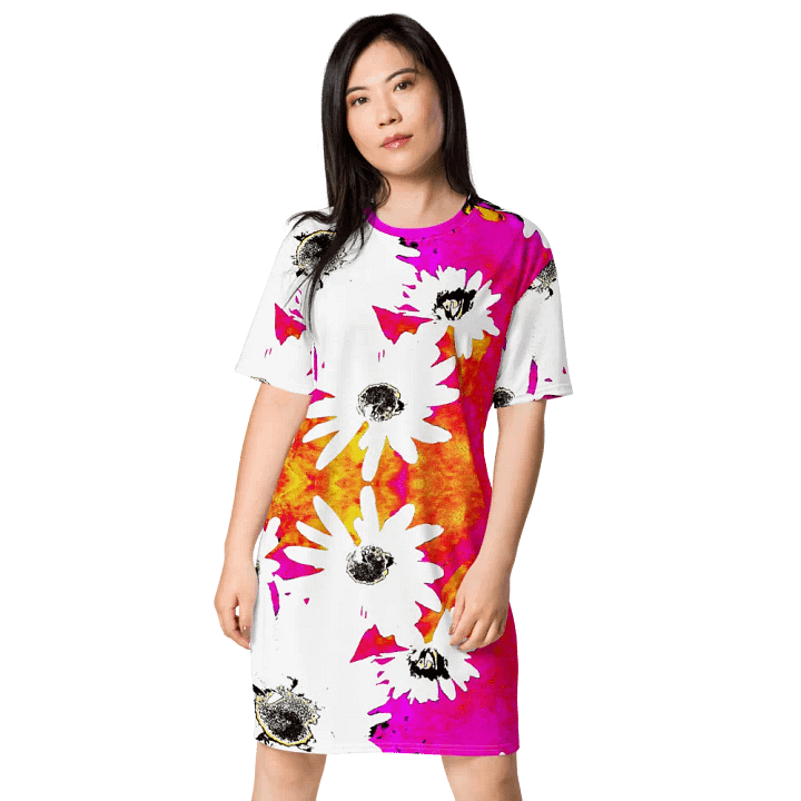 Abstract Vibrant Colourful Daises Ladies T Shirt Dress product image (1)