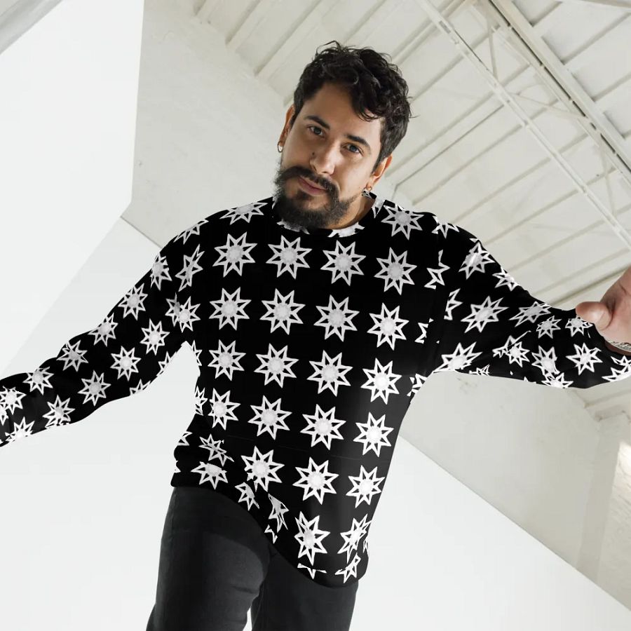 Abstract White Repeating Stars Unisex All Over Print Sweatshirt product image (6)