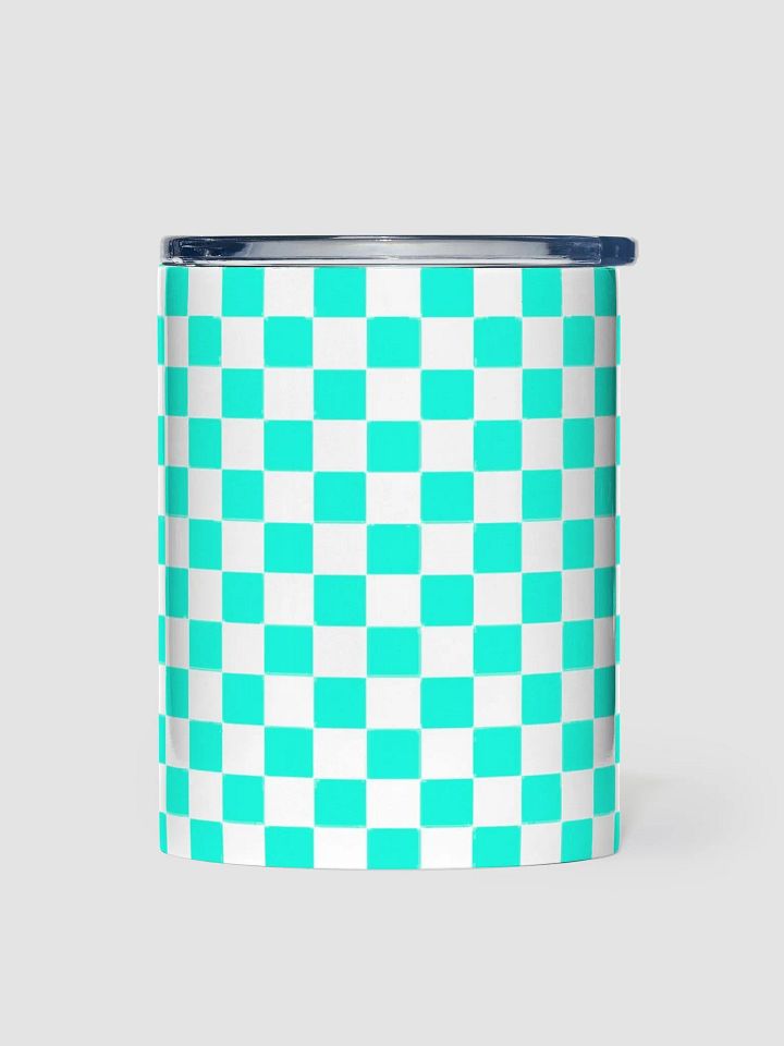 Checkered! Neon Aqua Blue and White Checkers 10 oz Stainless Steel Tumbler product image (1)