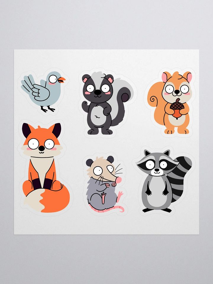 Urban Wildlife – Cute, Hand-Drawn Sticker Sheet Featuring Fox, Skunk, Squirrel, Possum, Pigeon and Raccoon for Planners, Journals, and Crafts product image (1)