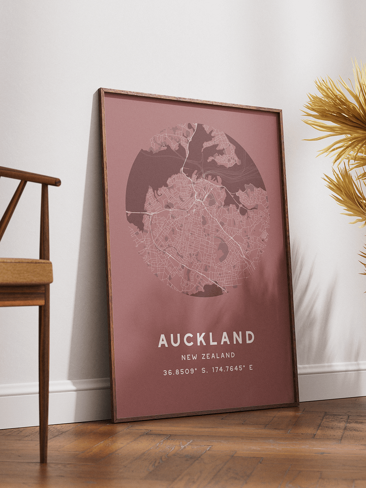 Auckland Street Map Poster – Red Minimalist Circular City Art product image (2)